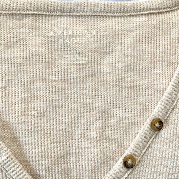 American Eagle Oatmeal Tan Button Up Thermal Long Sleeve Top - Picture 4 of 7